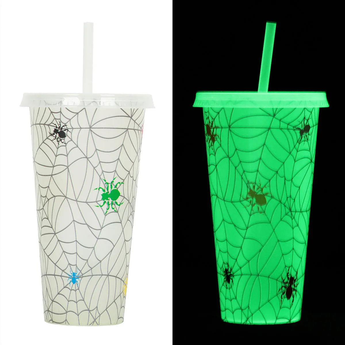 720ml Halloween plastic sippy cup with luminous straw showing cylindrical shape and six colour options