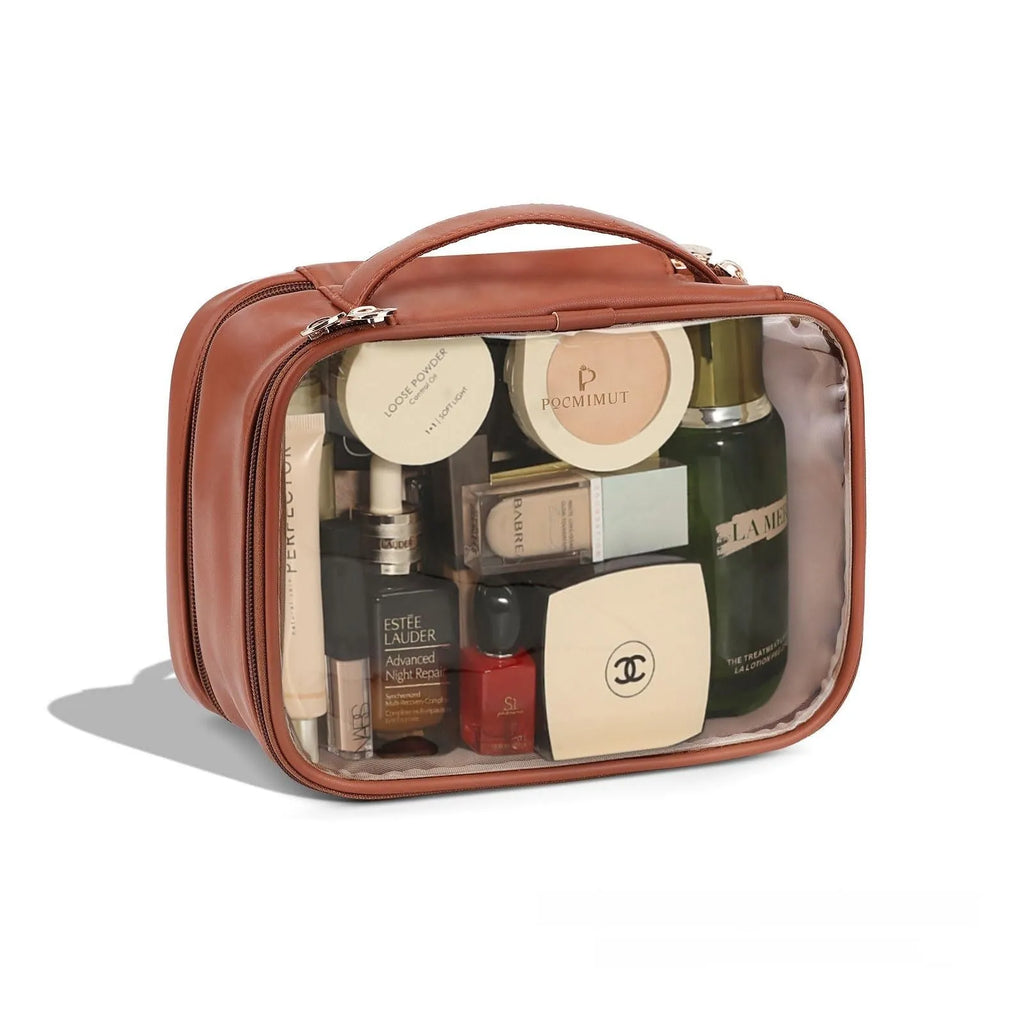 Transparent PVC cosmetic makeup bag with dry-wet separation compartment in various colour options
