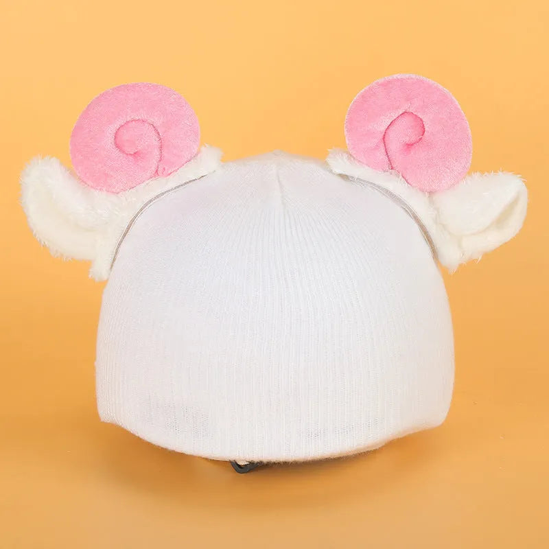 Plush cartoon character ski helmet decoration with elastic headband in assorted designs