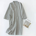 Men's woven cotton mid-length nightgown and home bathrobe in grey or navy blue, sizes M and L