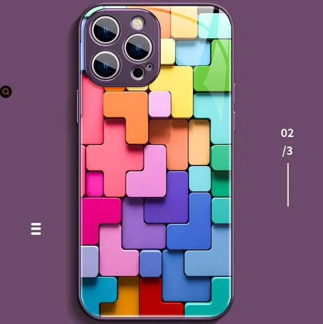 Colourful cartoon building block design on a soft silicone back cover case for iPhone.
