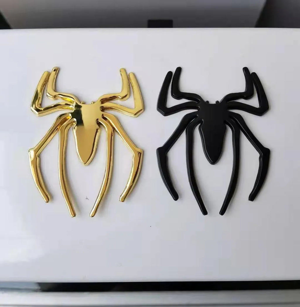 Three-dimensional zinc alloy spider car bumper sticker in gold, silver, black, or red, measuring 7cm by 5cm