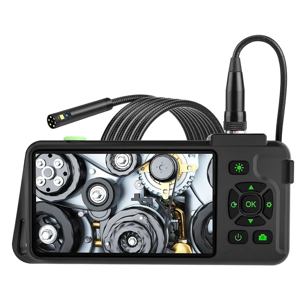 Handheld industrial endoscope with 4.5-inch screen and 5.5mm dual lens probe for automotive inspection