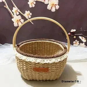 Hand-woven hemp rope basket with straw lining in pastoral retro style