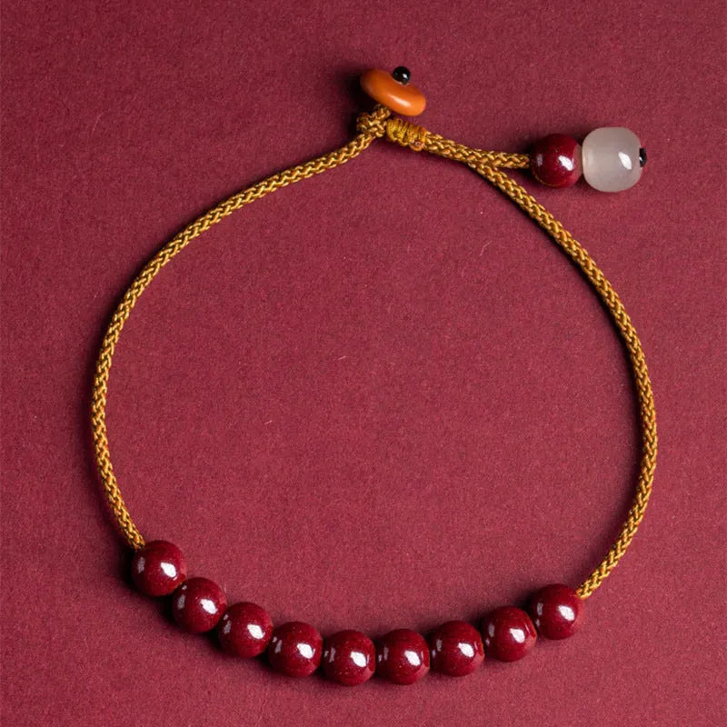 Hand-woven Raw Ore Cinnabar and Hetian Jade geometric bracelet with natural mineral colours