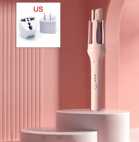 32mm automatic hair curler in white purple colour with wired power cord and plug adapter
