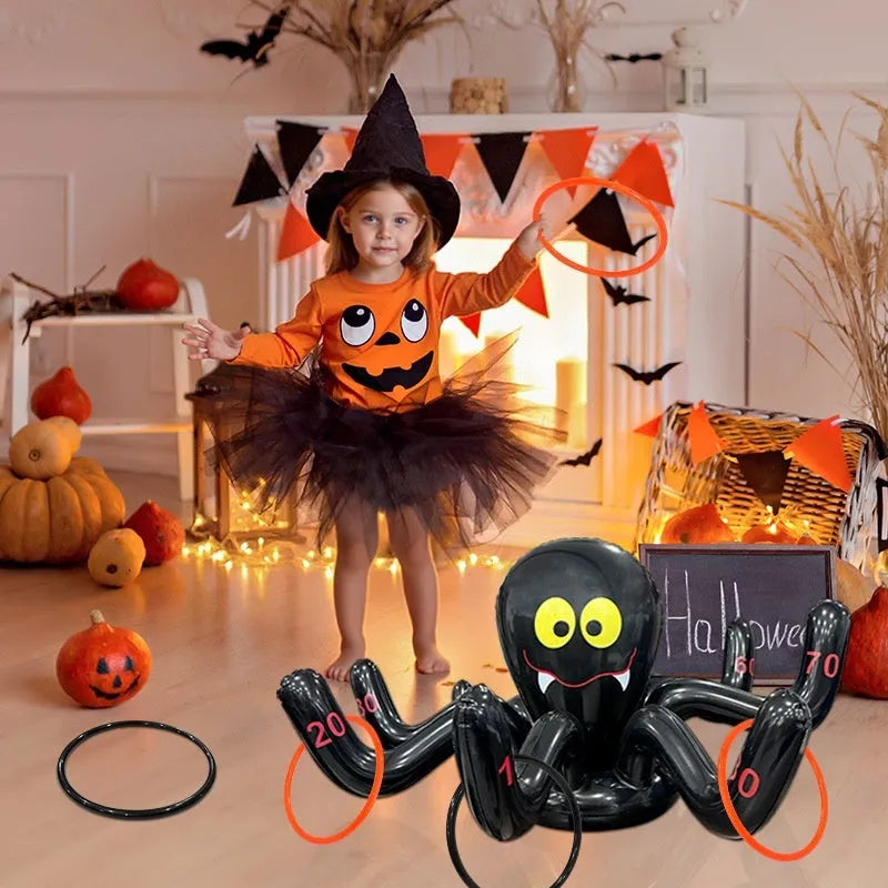 Inflatable PVC throwing toy in multiple colours including octopus, antlers, witch hat, spider, Santa Claus and rabbit ear designs