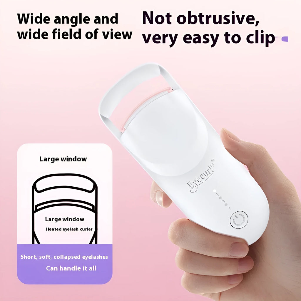 Electric heating eyelash curler with USB-C charging cable in cream white, maca pink, or vanilla apricot colours