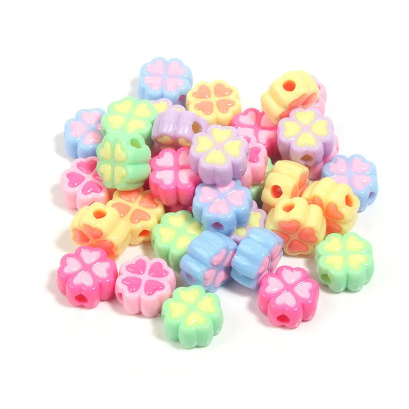 15mm acrylic four-leaf clover beads with frosted finish in multiple colour options