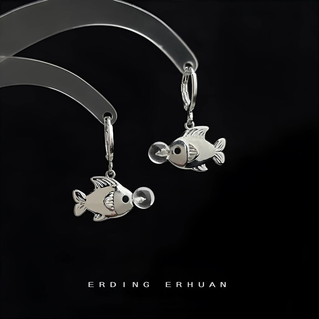 Bubble fish design copper earrings with electroplated finish and goldfish decorative elements