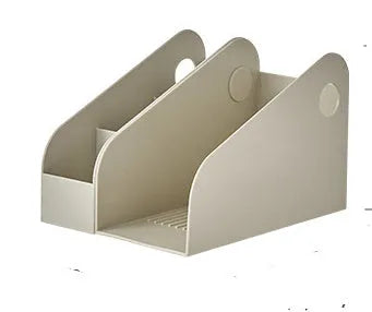 Desktop storage box with two grid compartments in milk coffee colour, dimensions 14.5x17x22cm