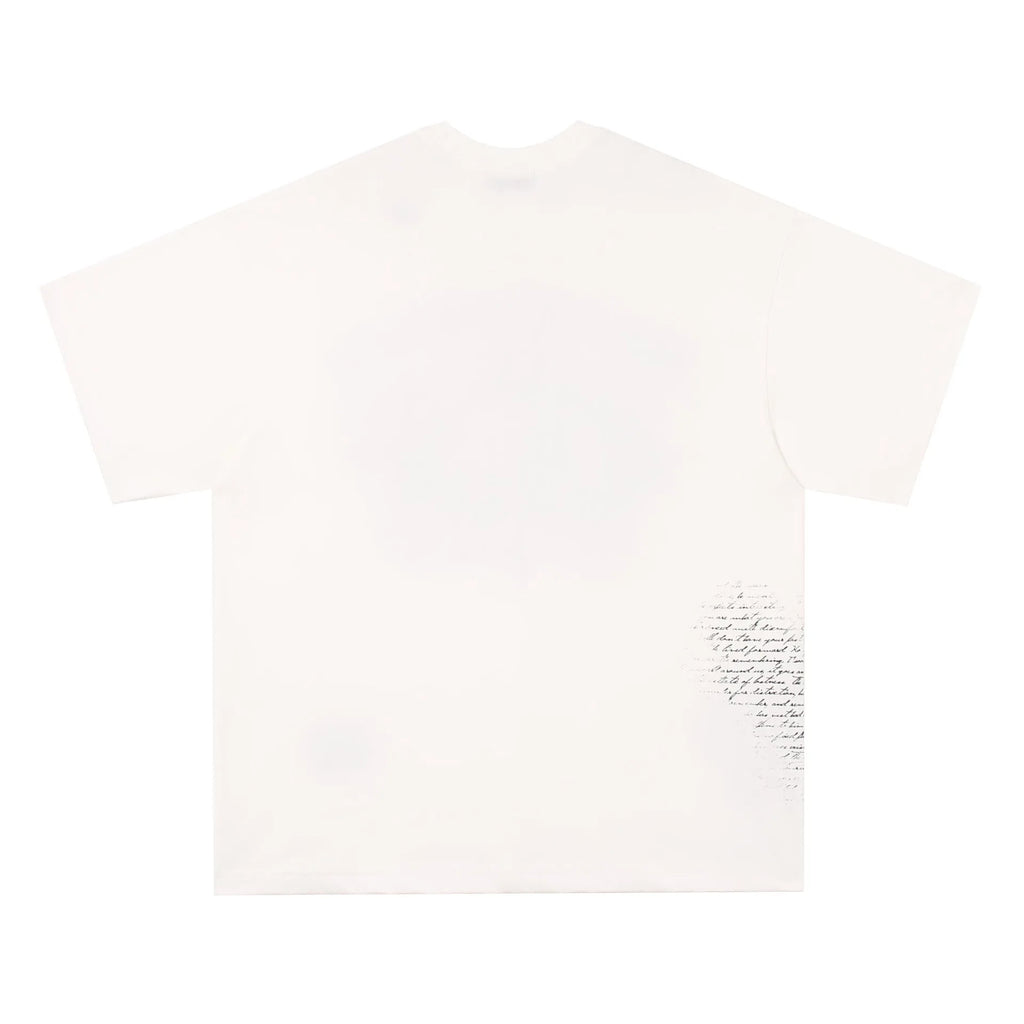 American retro hip hop gothic style short sleeve cotton t-shirt with letter print, shown in black and white.