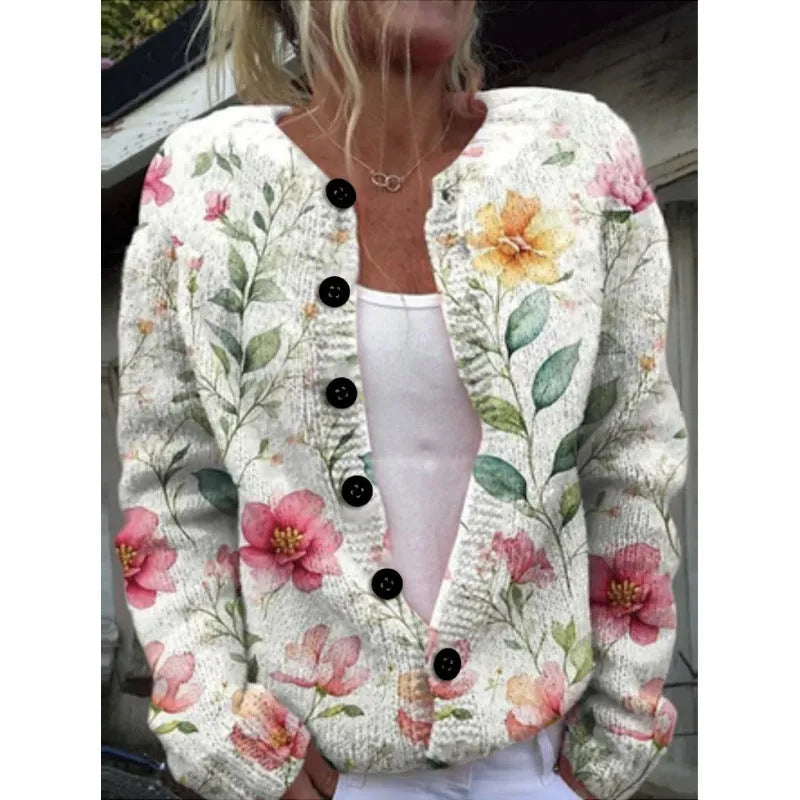 Yellow cardigan coat with a raised 3D digital print pattern on the front.