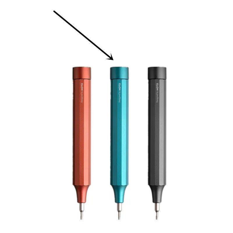 24-in-1 electronics repair screwdriver set with aluminium handle in black, grey, or red, showing magnetic bit storage.