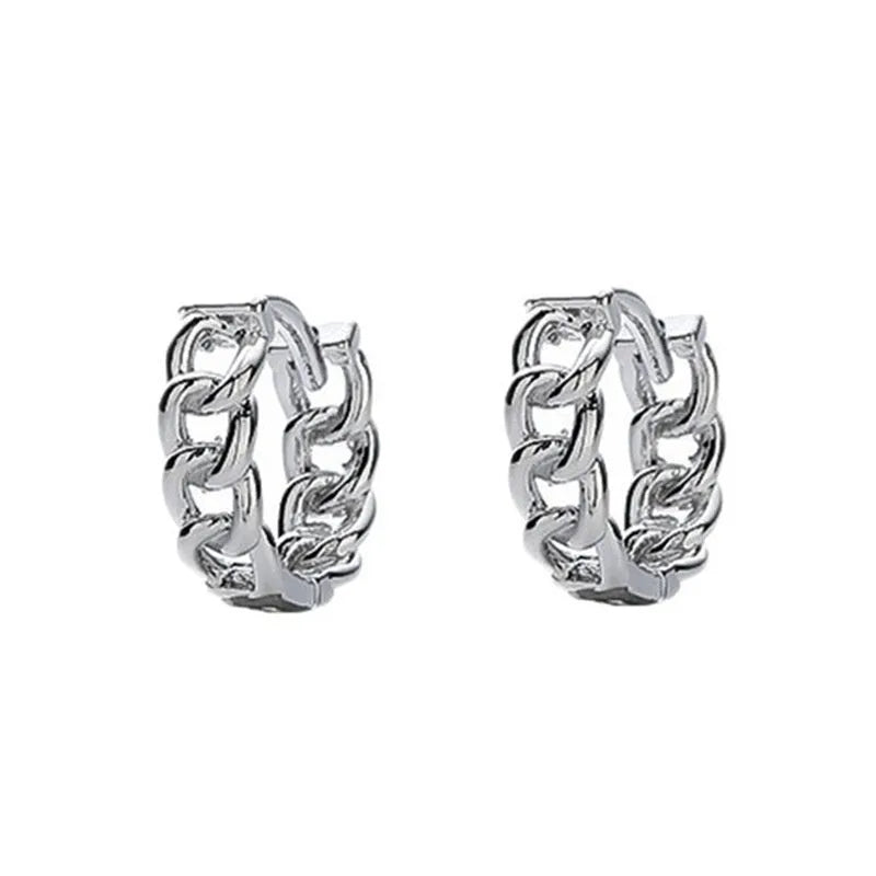 Silver geometric copper earrings for men in West Coast hip hop style, showing 10mm and 14mm size options.