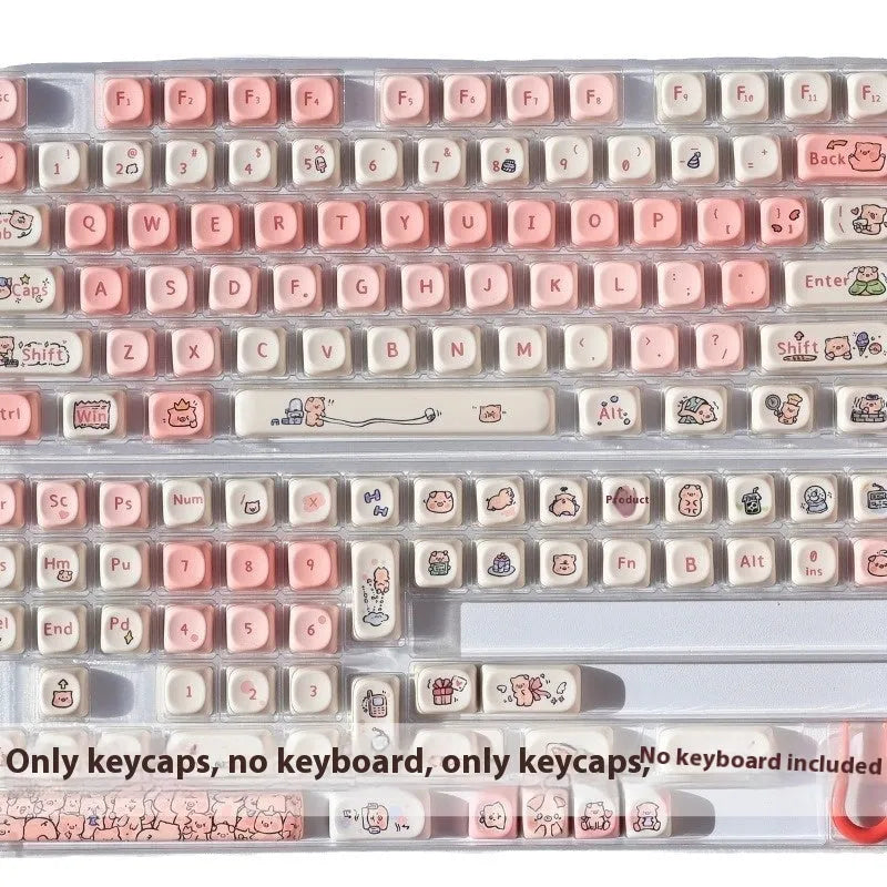 Pink fragrant pig design PBT key caps for mechanical keyboards with five-sided sublimation printing