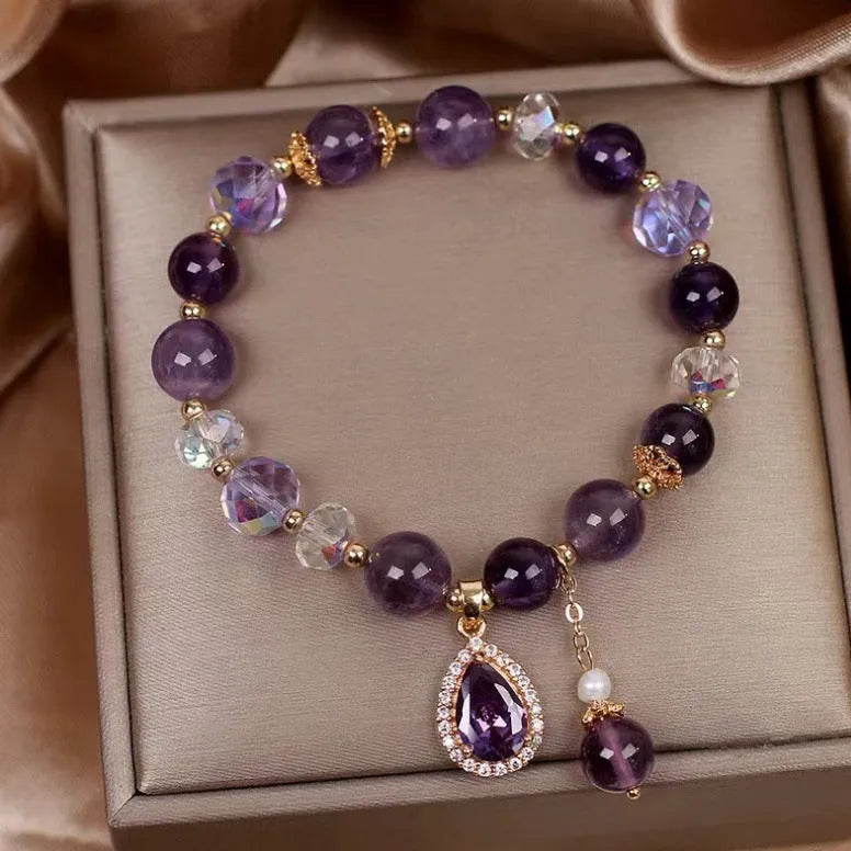 Purple amethyst crystal bracelet for women with natural stones and micro inlay craftsmanship