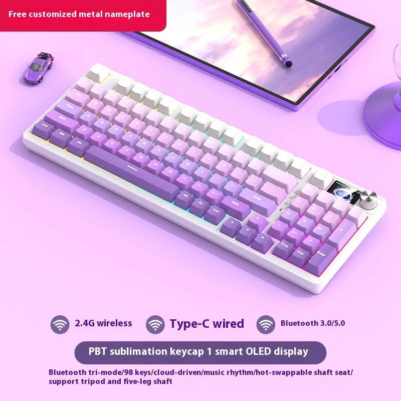 98-key wireless Bluetooth mechanical keyboard kit with metal control knob and multiple colour options