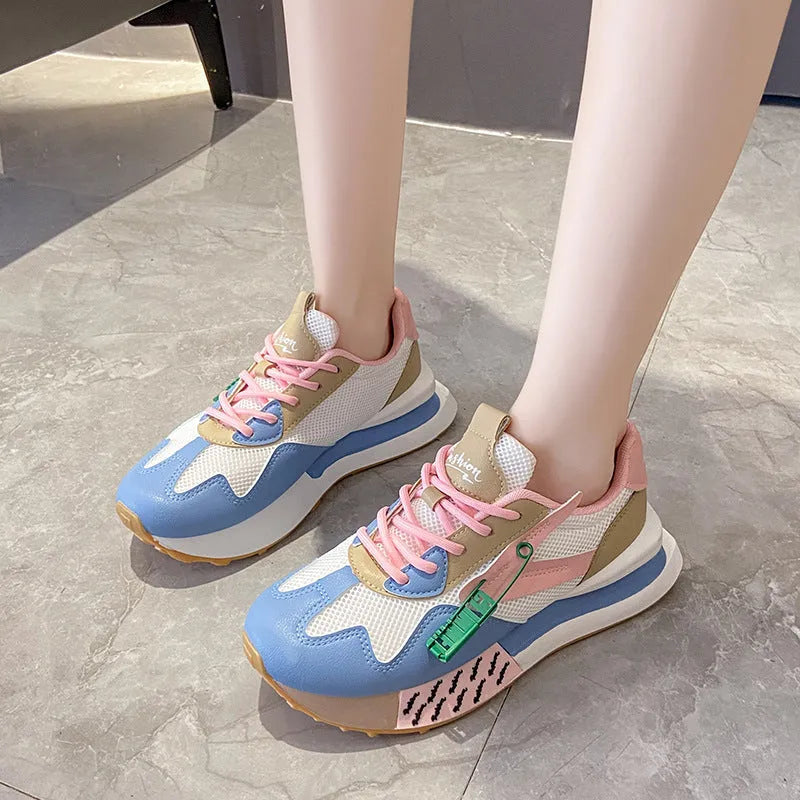 Women's breathable low-top Argan sneaker in yellow, artificial PU upper, 3-5cm mid heel, mesh lining, sizes 36-41