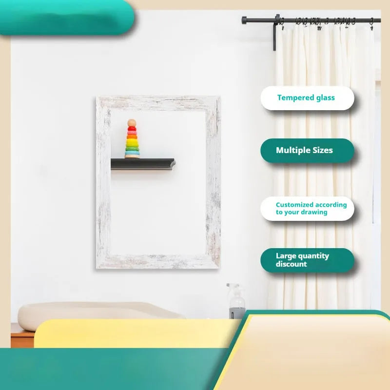 White MDF frame wall mirror with retro Chinese design in modern pastoral style
