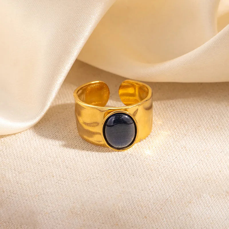 Titanium steel gold multicolour adjustable open ring for women, round U-shaped band, 8 colours