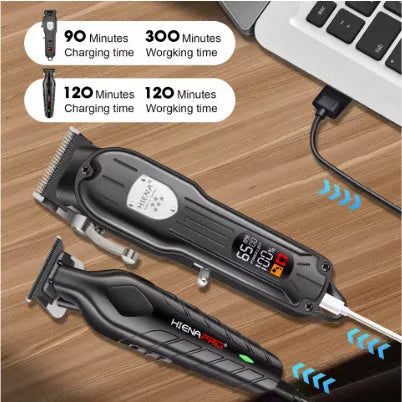 Black USB-powered cordless hair clipper set with LED display