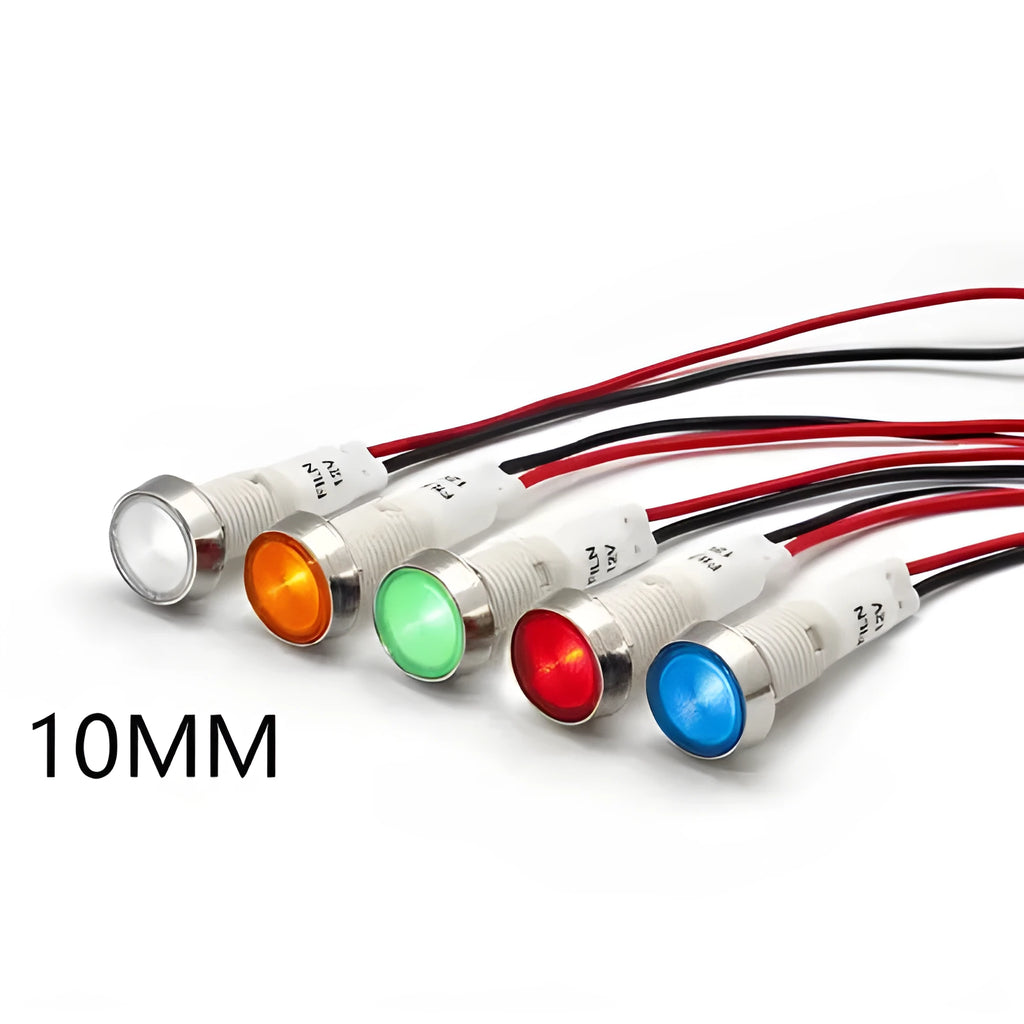 10mm stainless steel edge plastic indicator light with wired flat end metal connection