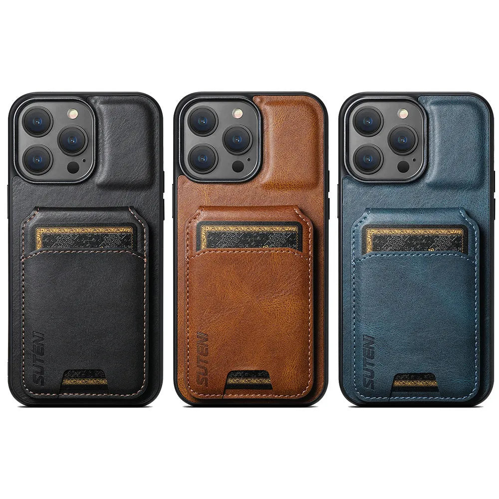 PU leather card holder iPhone case with stand, handmade TPU bumper, black brown blue
