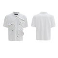 Men's black polo shirt with a deconstructed collar and a large geometric turtle graphic print on the front.