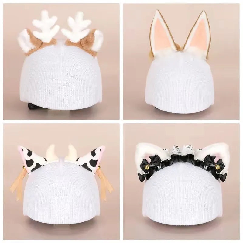 Plush cartoon character ski helmet decoration with elastic headband in assorted designs