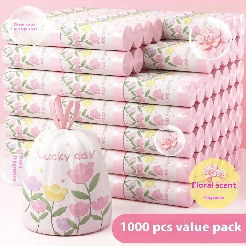 Pink argy wormwood mosquito repellent garbage bags with drawstring closure
