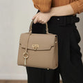 Elephant grey vintage leather handbag with litchi pattern and lock design