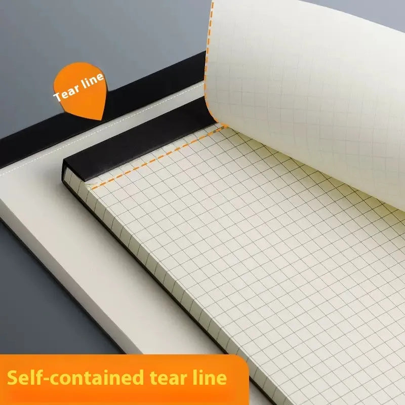 A5, B5 and A4 tearable writing pads with blank, grid, and horizontal line rulings, 80 sheets per notebook.