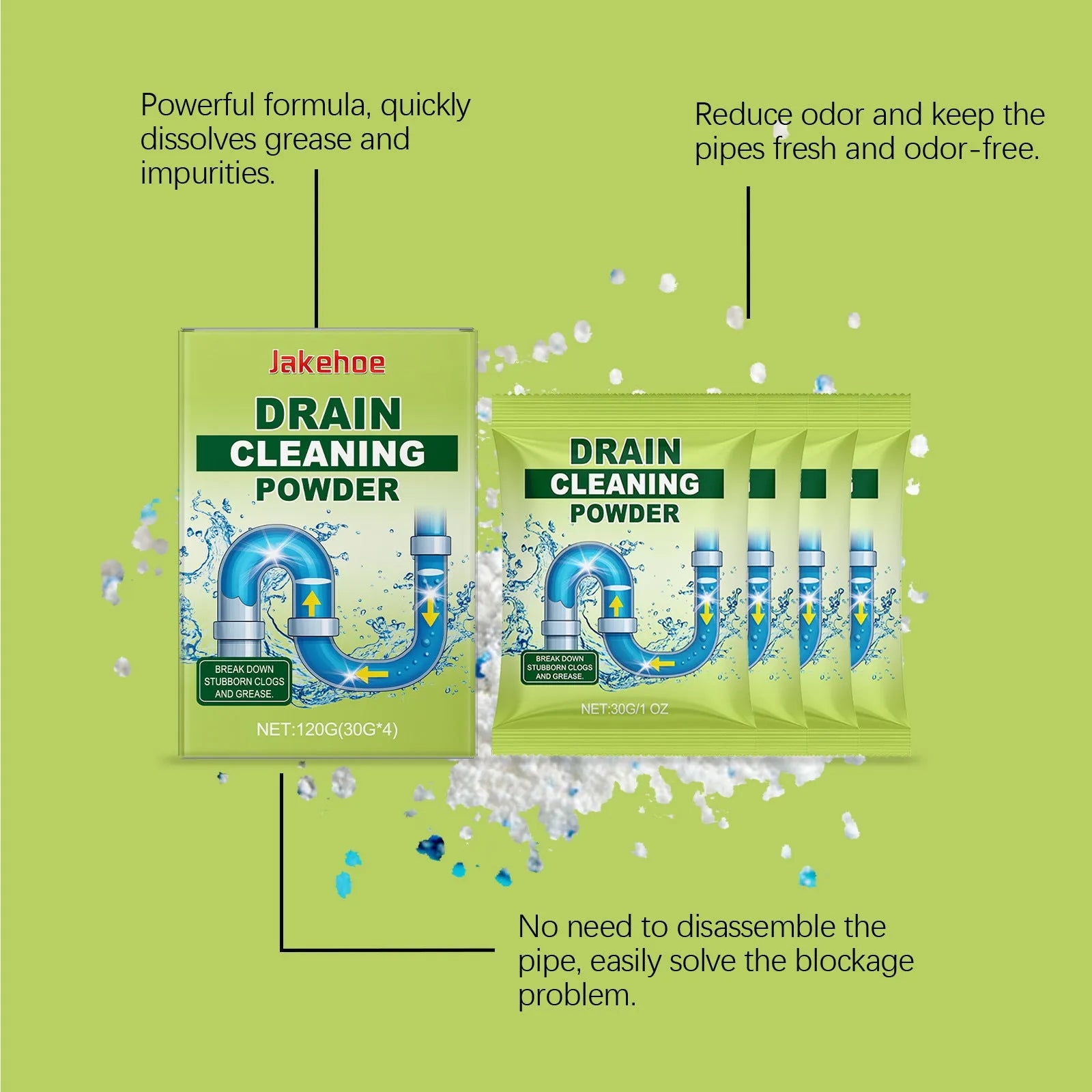 120g container of drain cleaning powder for unblocking sinks