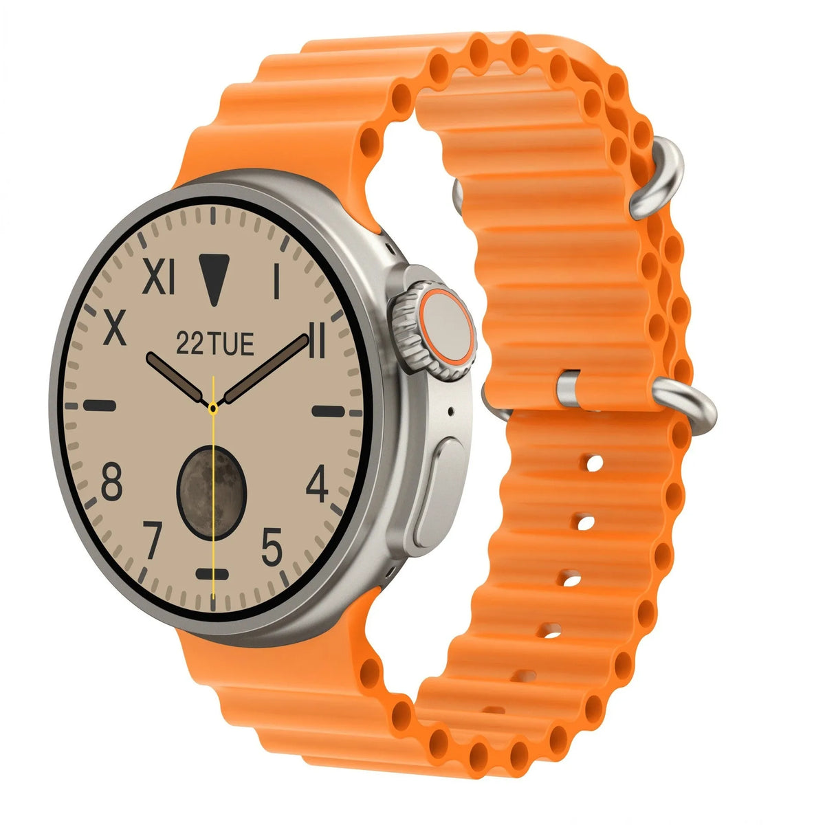 K9 smart watch with 1.39 inch round screen, zinc alloy case, silicone strap, and wireless charging
