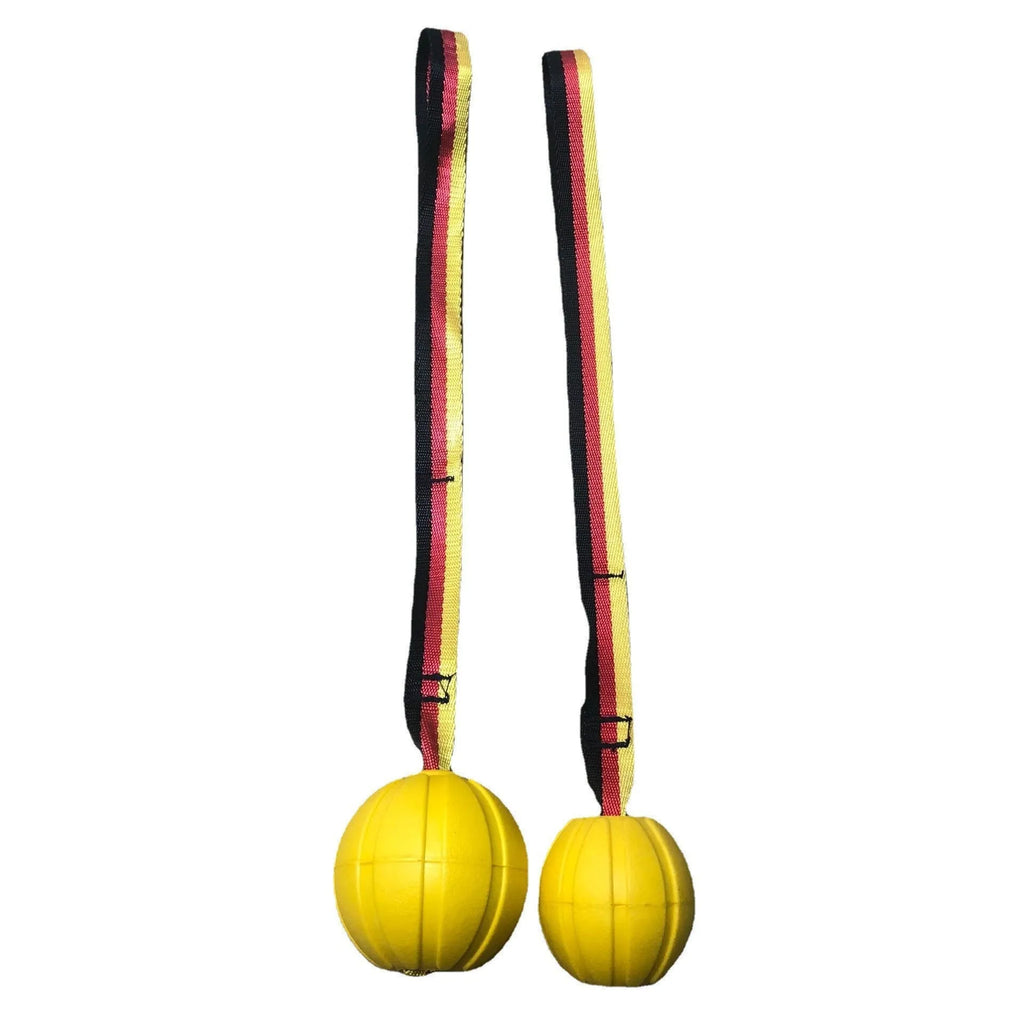 Floating EVA pet string ball in camouflage or yellow colour with attached string for water retrieval games