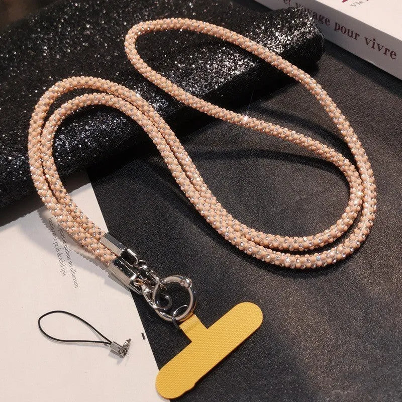 Handmade rhinestone mobile phone lanyard crossbody long in mixed colours with geometric design