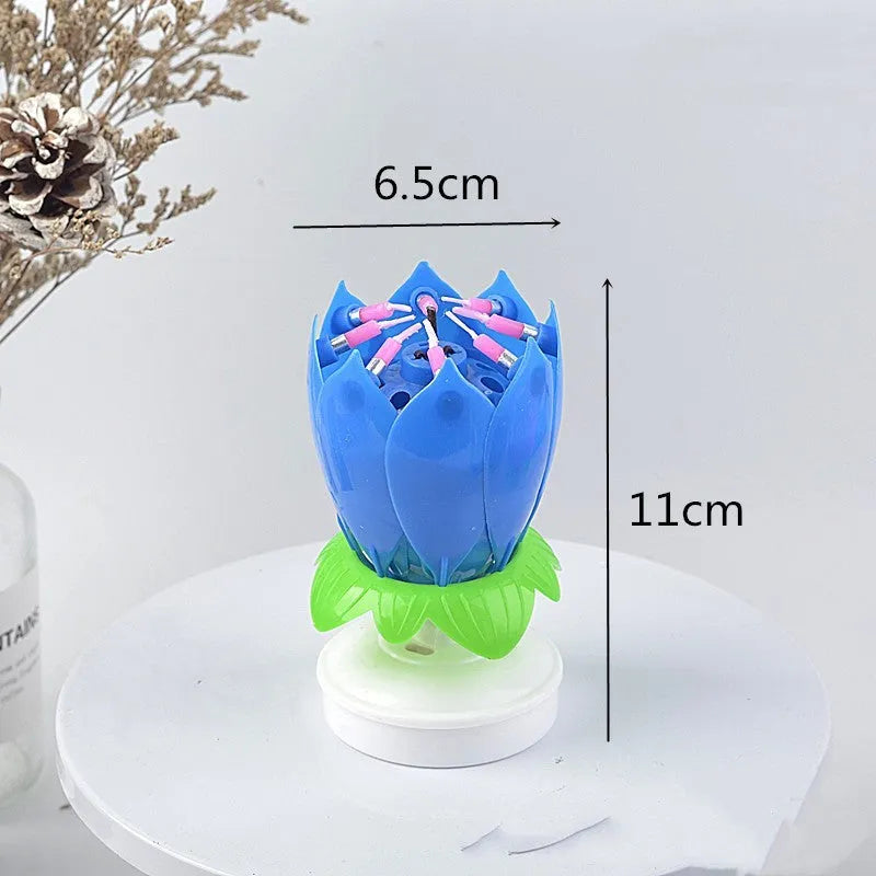 Lotus music birthday candle rotating flower cake candle in pink or blue