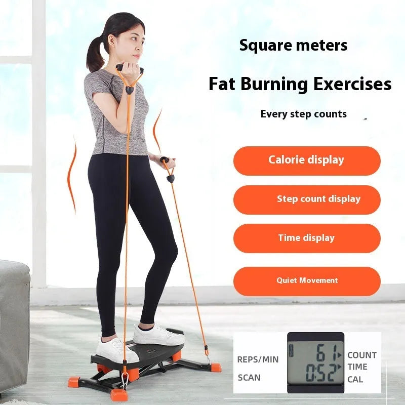 JS101A black mini fitness skiing machine with elastic hand straps for home workouts