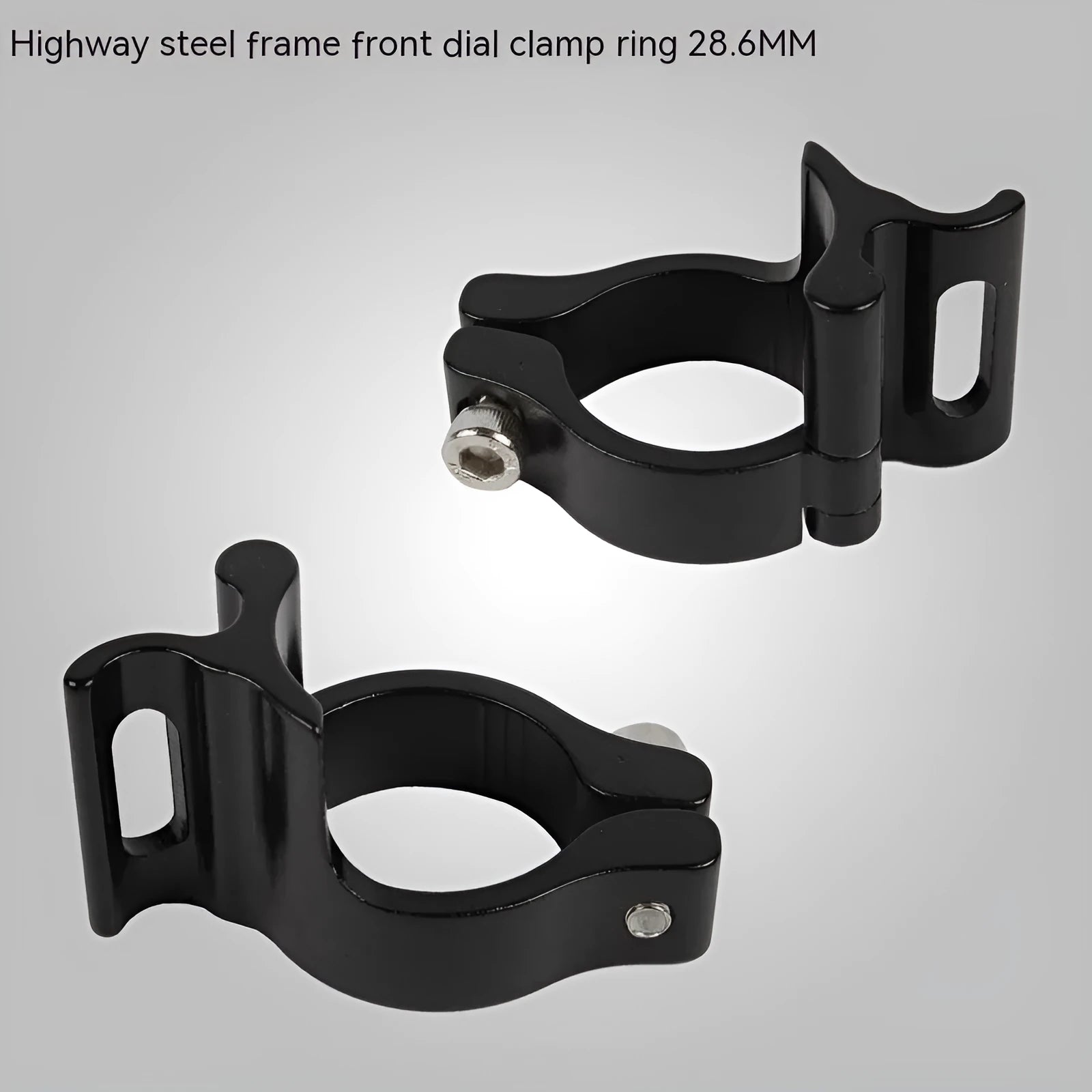 Black aluminium alloy vehicle clamp ring with 28.6mm diameter for securing cables and hoses.