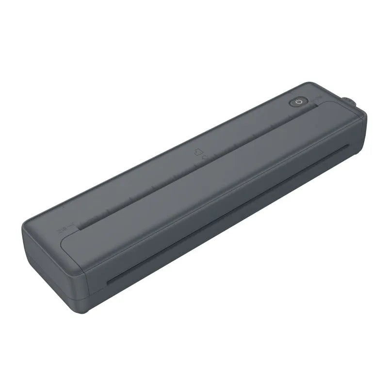 Black and white portable A4 Bluetooth printer with compact design for wireless mobile printing.