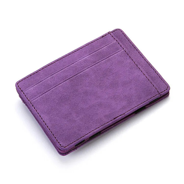PU leather magic flip wallet in a solid colour with a zippered coin purse and flip-out card holder.