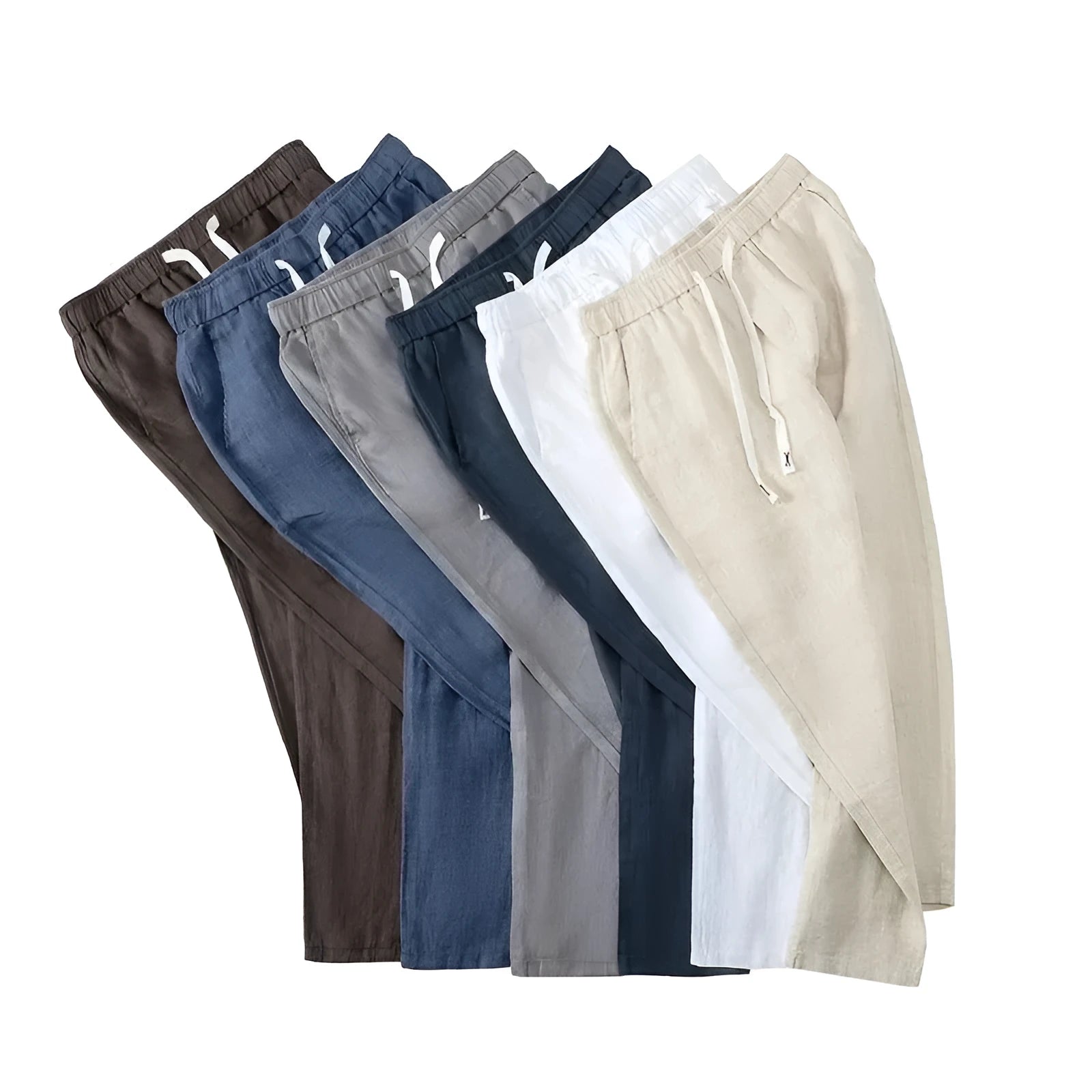 Chinese style linen blend trousers with drawstring waist in straight leg design