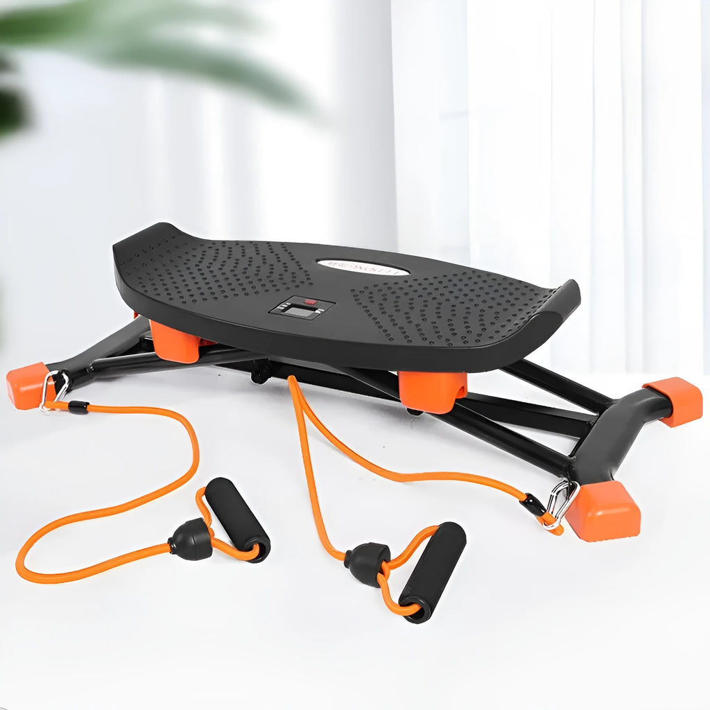 JS101A black mini fitness skiing machine with elastic hand straps for home workouts