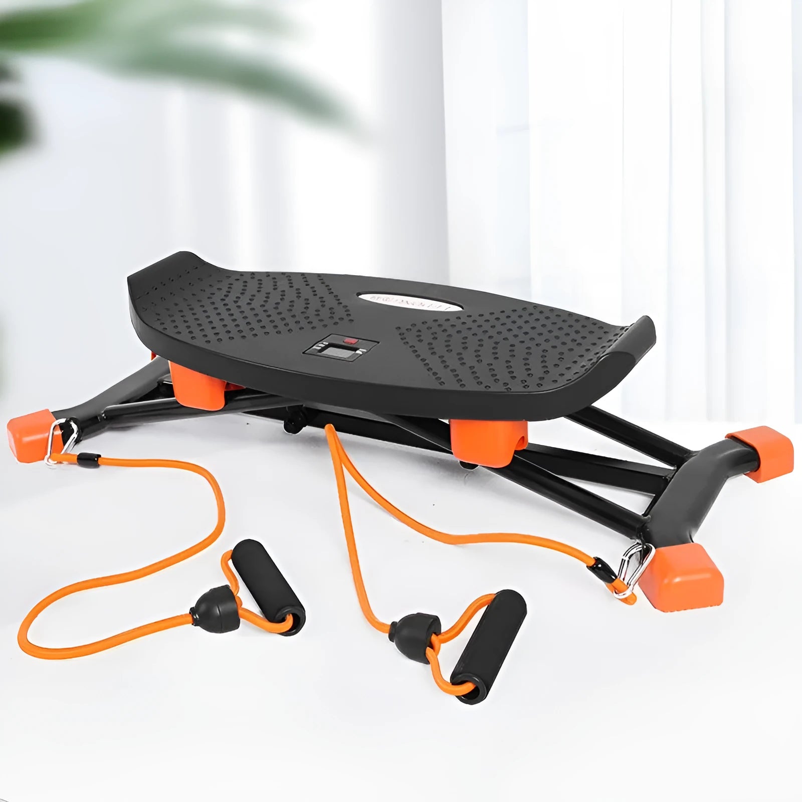 JS101A black mini fitness skiing machine with elastic hand straps for home workouts