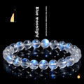 Natural cream body blue moonlight crystal bracelet showing simple design and crystal details.
