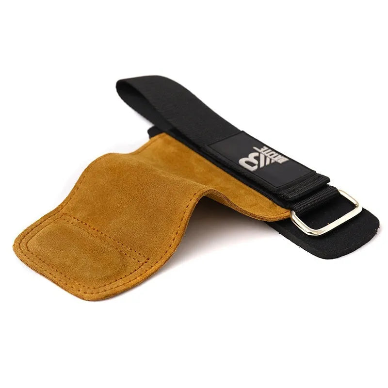 Brown fitness wrist protectors for pull-ups and gym equipment with horizontal bar grip design