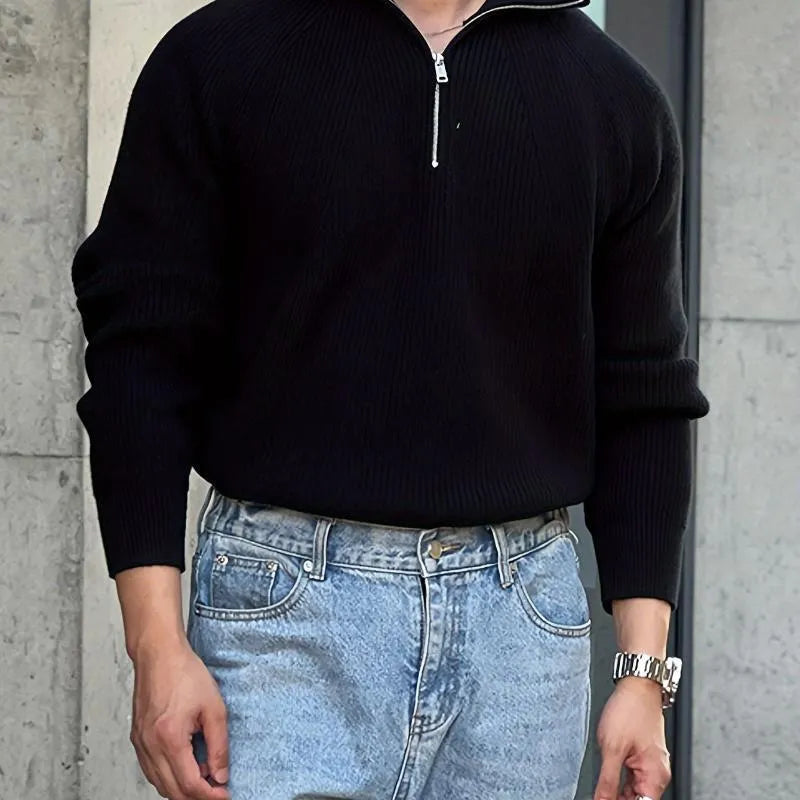 Men's modal rabbit fur loose pullover sweater in khaki or black, thickened knit, sizes S to XL
