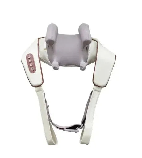 Creamy white rechargeable shoulder and neck massage instrument with kneading function