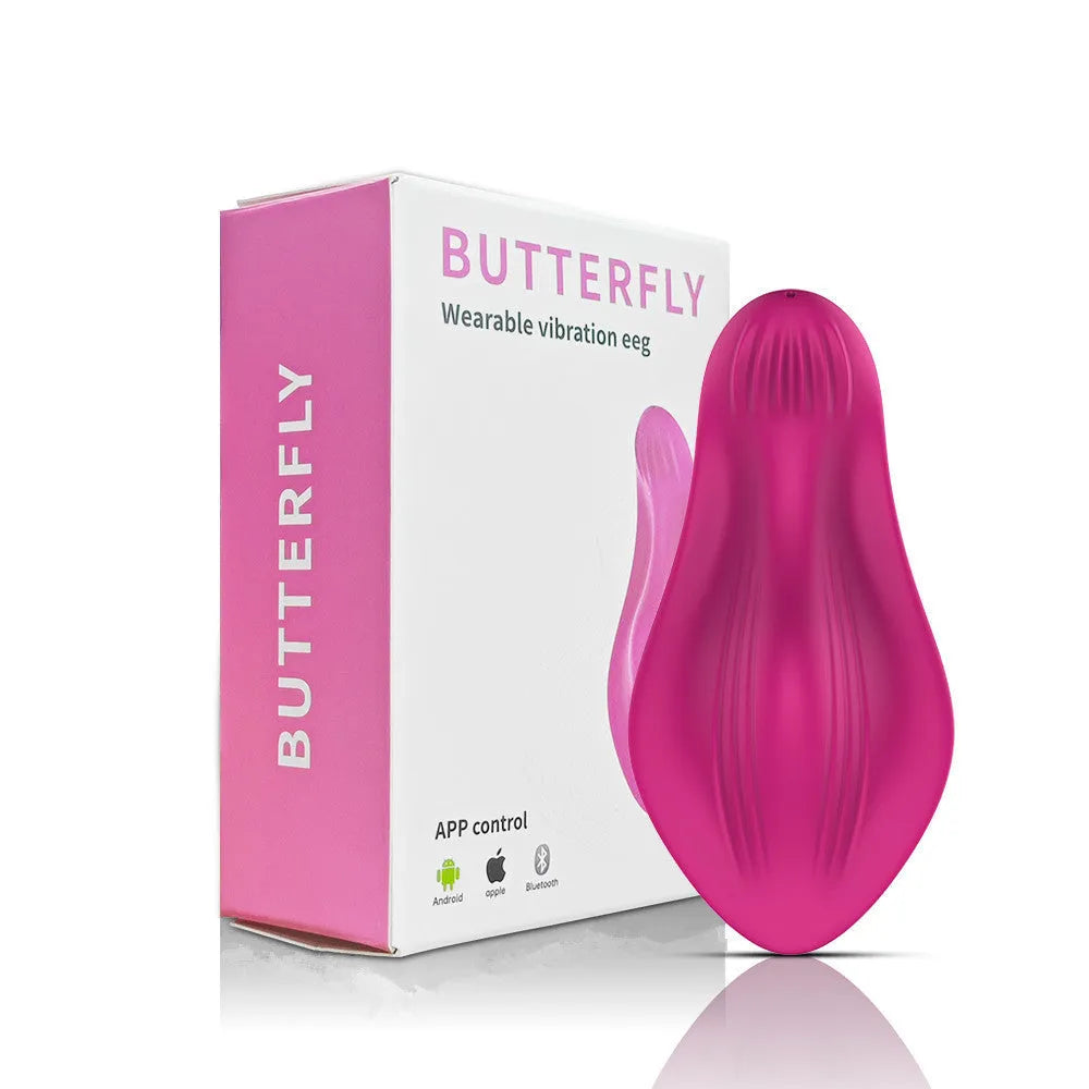 Rose red female massager with cute butterfly design and mobile phone app remote control